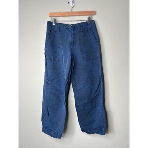 Anthropologie Audra Blue Crop Linen Blend Utility Pants Women's Size 28